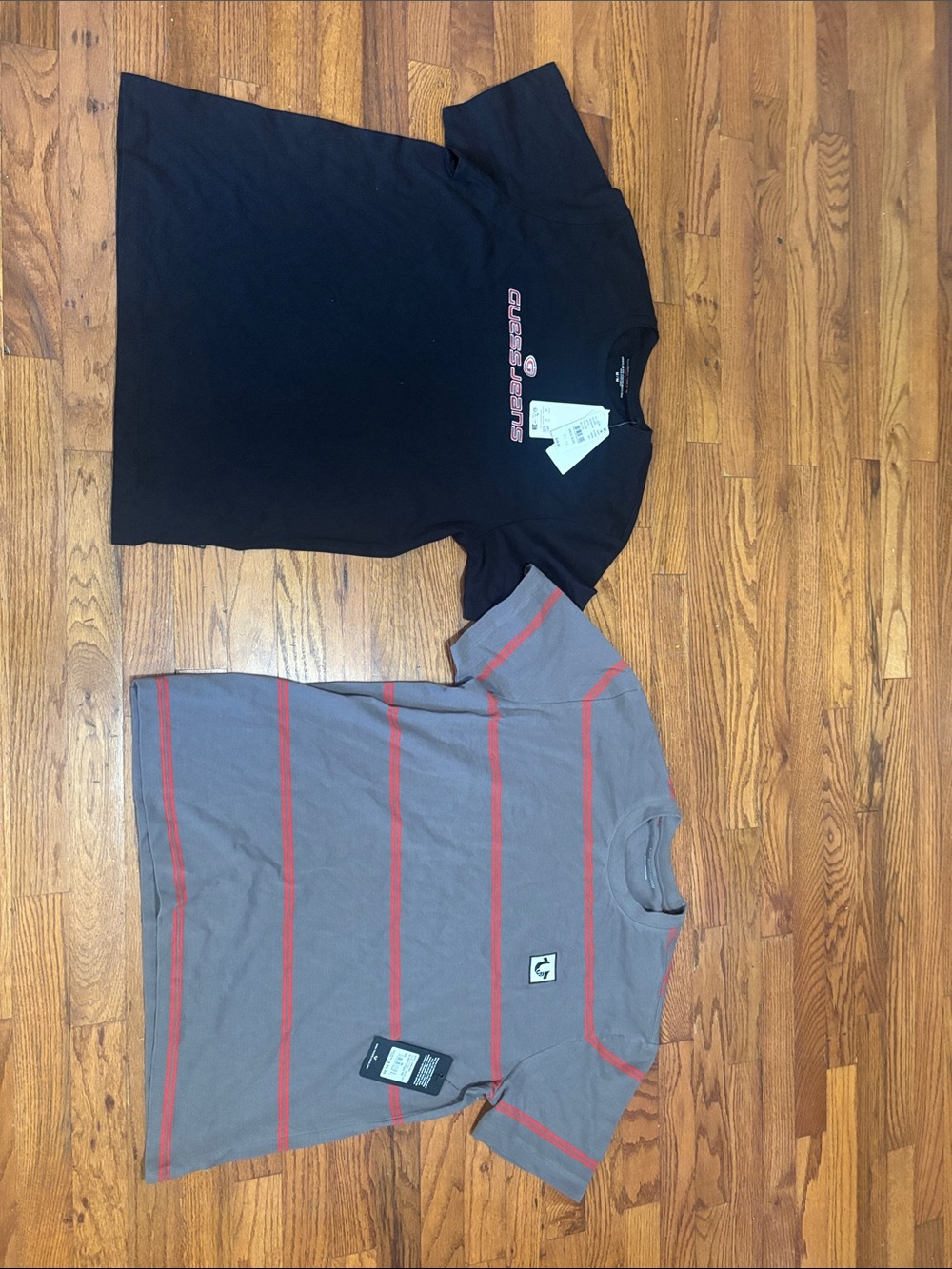 Guess Black Logo Tee & Gray Tee with Red Stripes